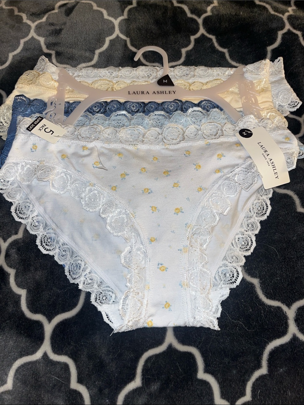 Laura Ashley White Floral Lace Trim Bikini Panties - Set of 5